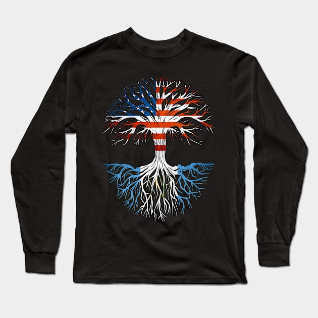 American Grown Guatemalan Roots Tree Guatemala Flag Usa Flag Long Sleeve T-Shirt by Henry jonh